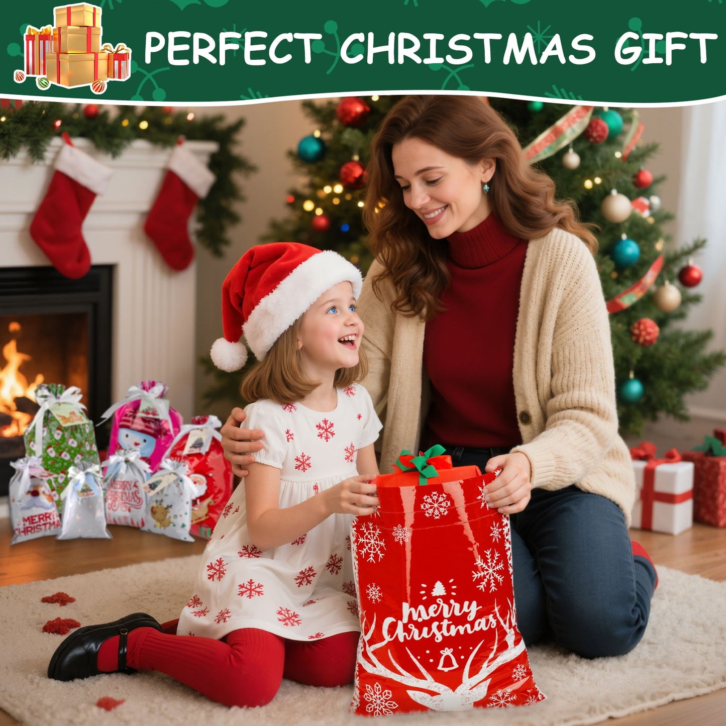 Zsiparty 38Pcs Christmas Giant Gift Bags, Jumbo Christmas Bags for Gifts, Xmas Large Plastic Gift Bags, Assorted Gift Bags Different Sizes