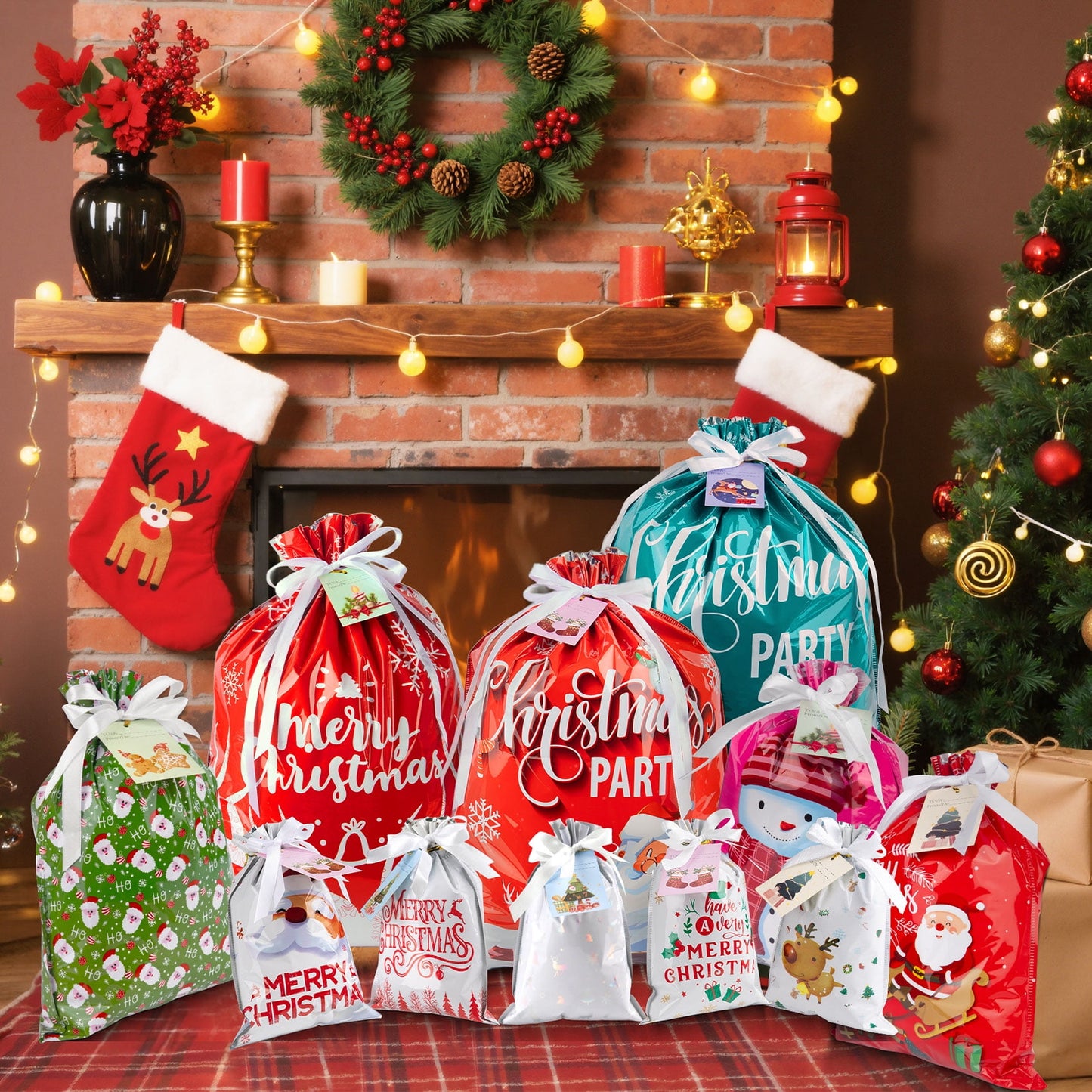 Zsiparty 38Pcs Christmas Giant Gift Bags, Jumbo Christmas Bags for Gifts, Xmas Large Plastic Gift Bags, Assorted Gift Bags Different Sizes