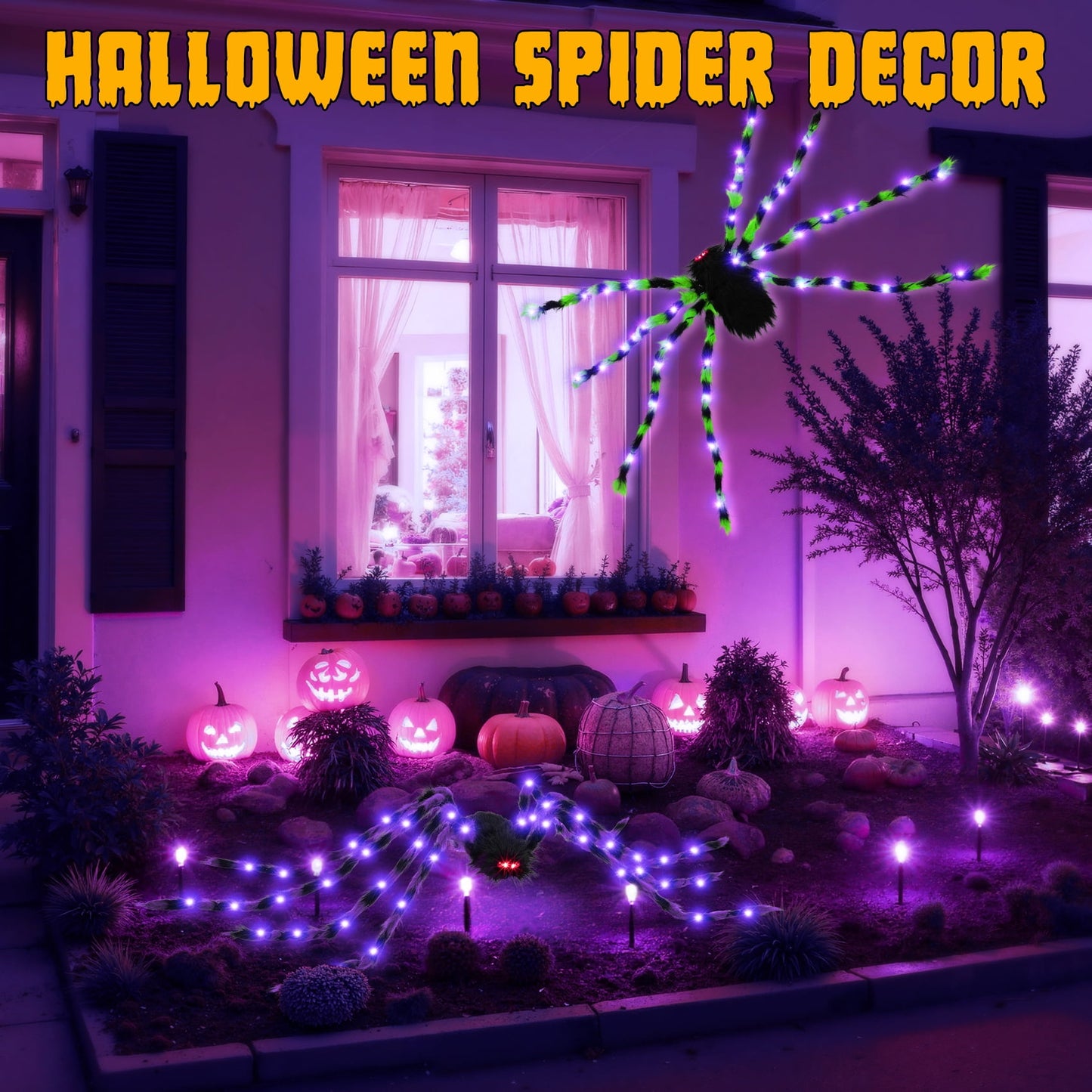 Zsiparty Halloween Decorations Outdoor, 5Ft Giant Spider Light Up Spider, 2 Pack Scary Large Halloween Spider Decor for Home Party Favor Yard Decor