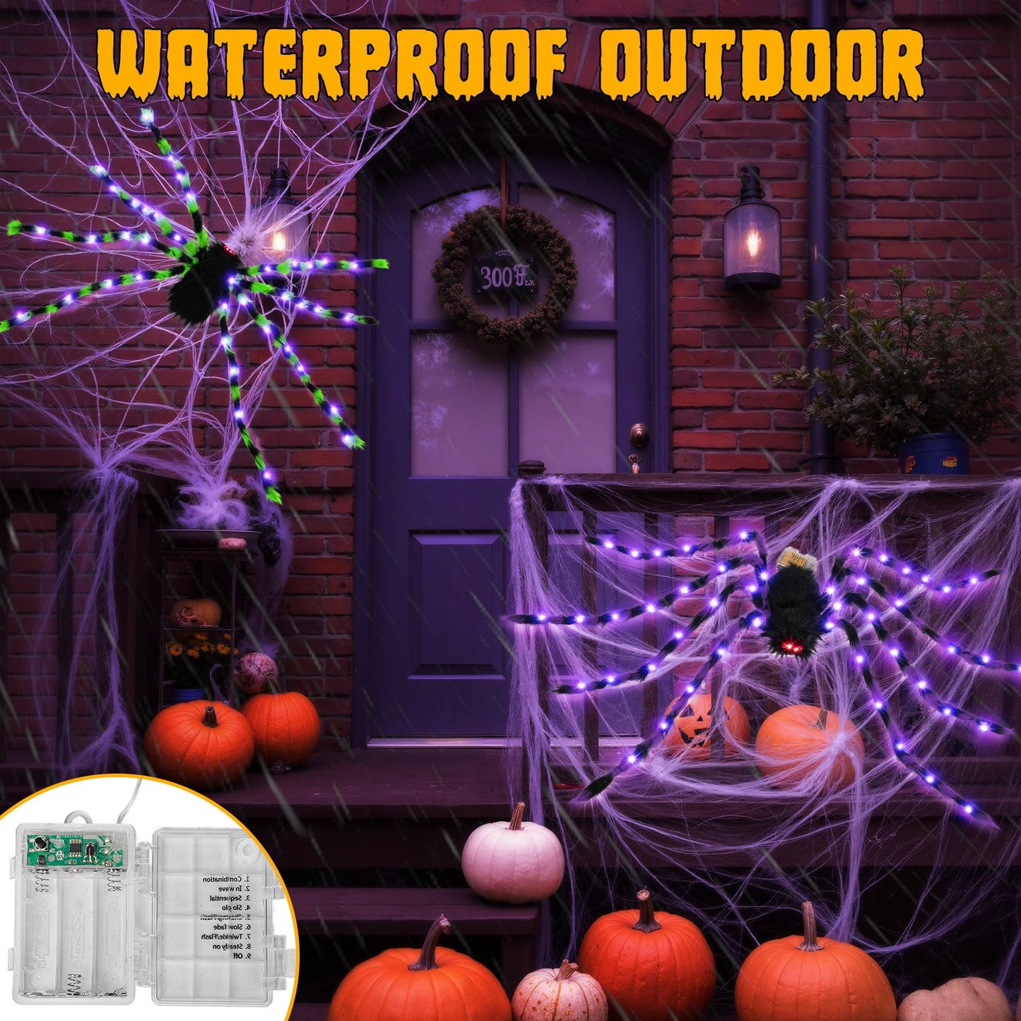 Zsiparty Halloween Decorations Outdoor, 5Ft Giant Spider Light Up Spider, 2 Pack Scary Large Halloween Spider Decor for Home Party Favor Yard Decor