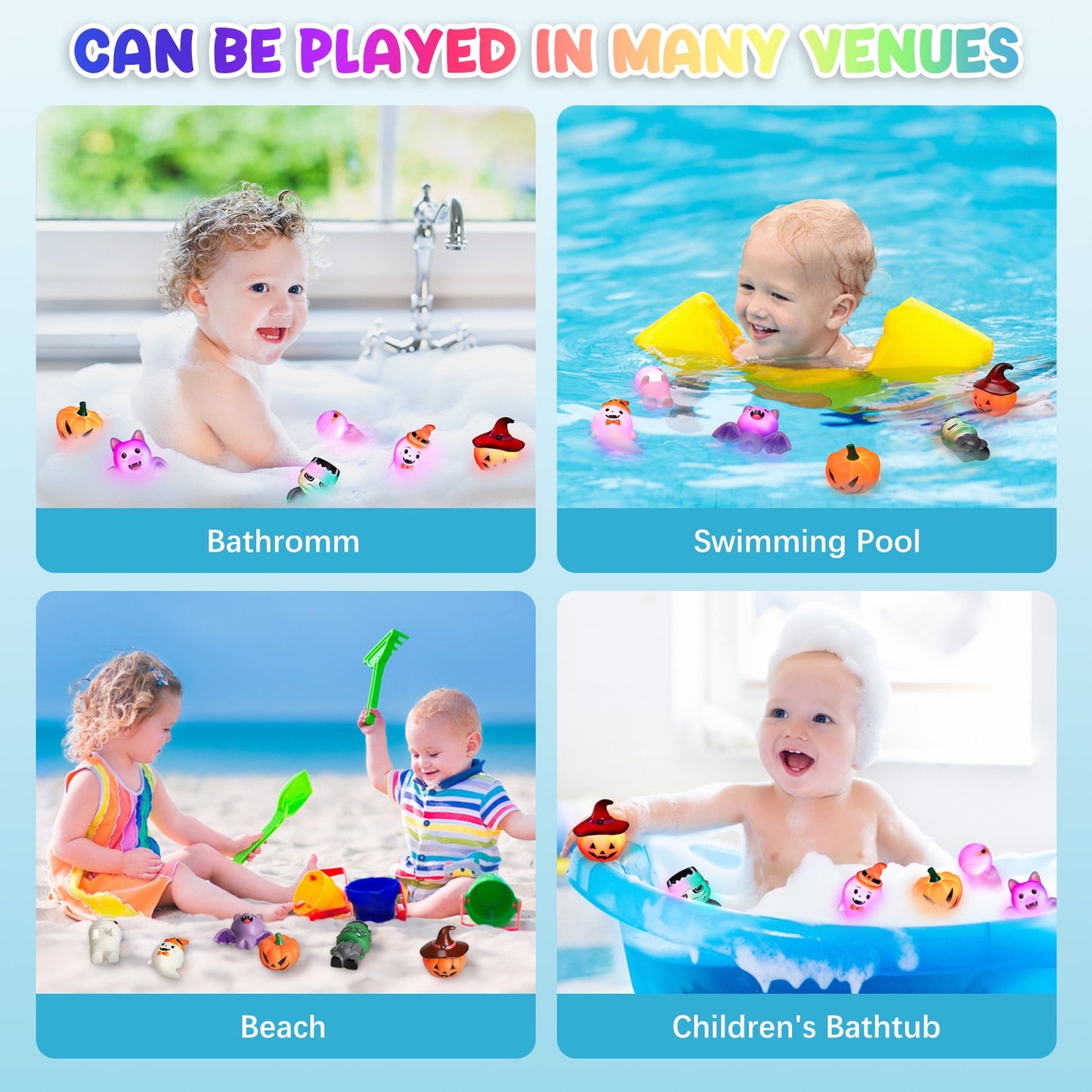 Zsiparty Halloween Toys for Kids, 6 Pcs Halloween Light-up Bath Toys for Toddlers Halloween Party Favors Gifts Boys Girls