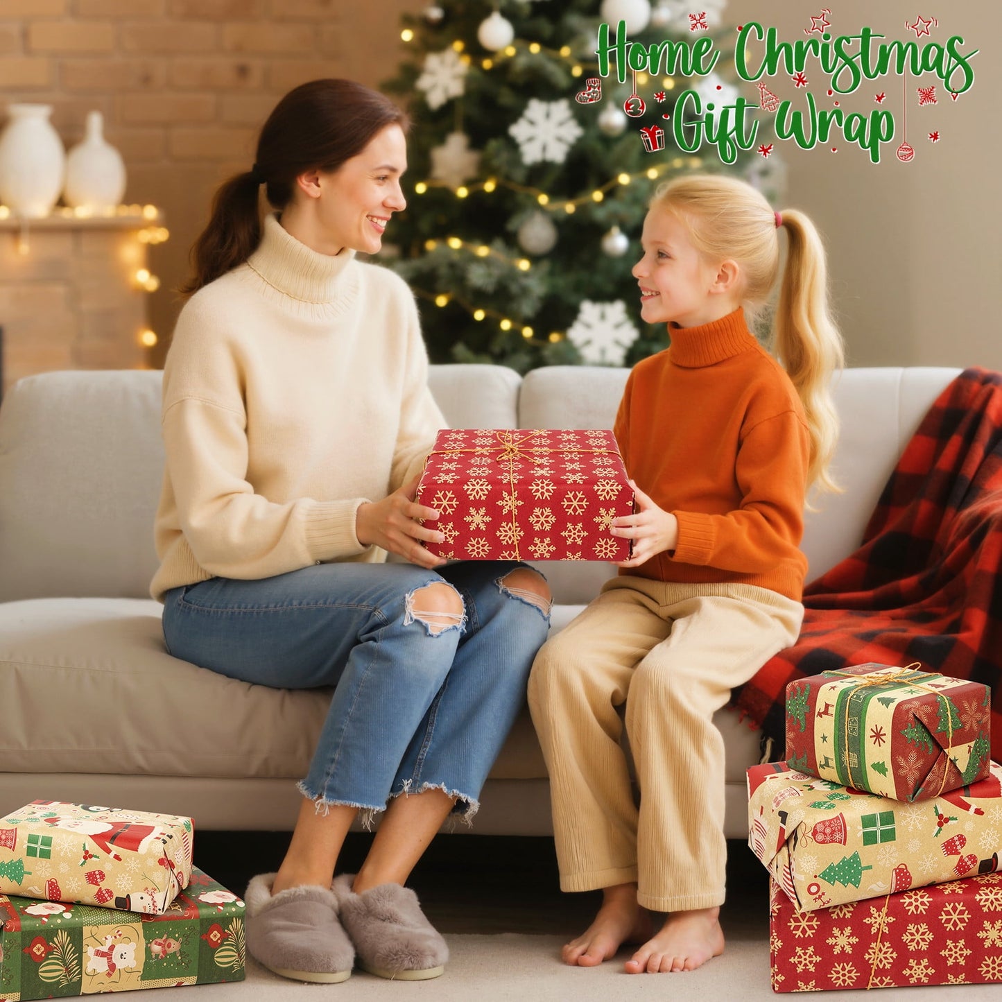 Zsiparty Christmas Wrapping Paper Rolls, 5 Rolls Gift Wrapping Supplies with Santa Claus, Snowflake, Christmas Tree Patterns Design, 17 x 120 inches