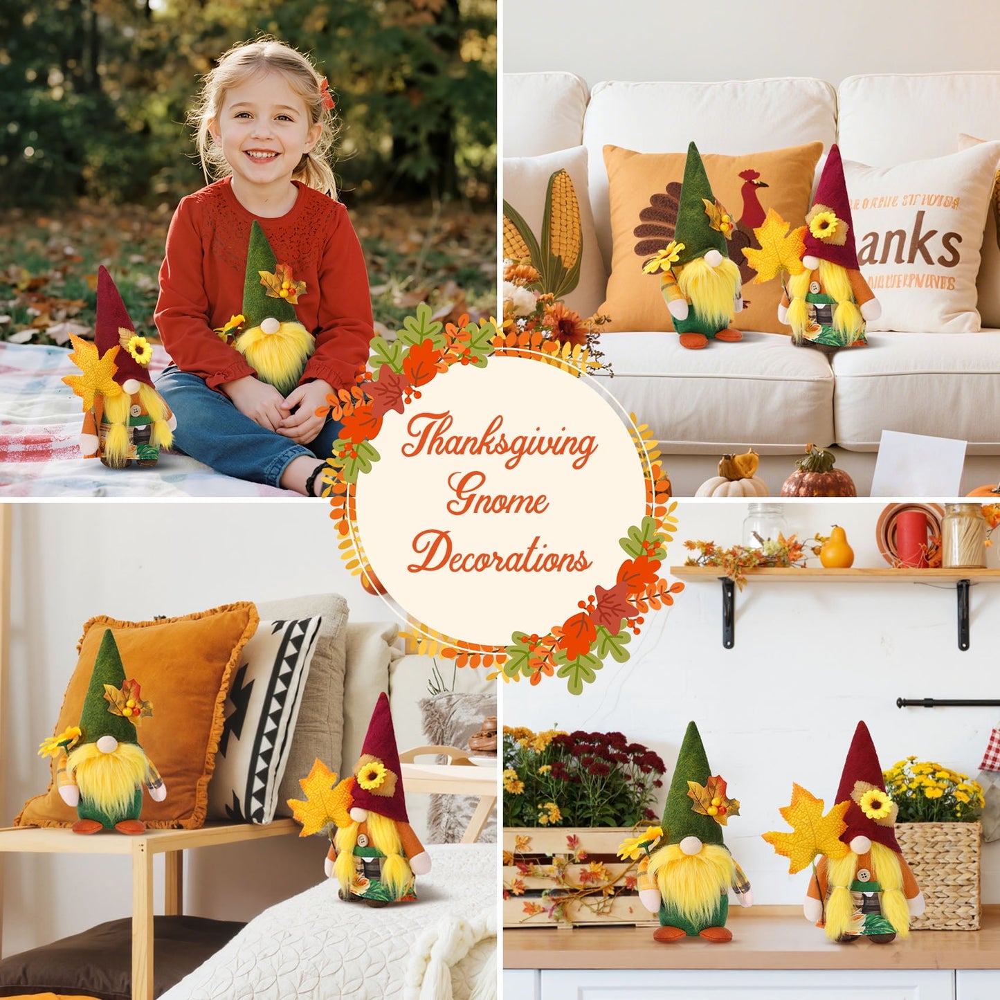 Zsiparty Fall Gnomes Decorations for Home, 2 PCS Thanksgiving Gnomes Plush New Fall Decor, Perfect for Fall Decoration for Indoor Table