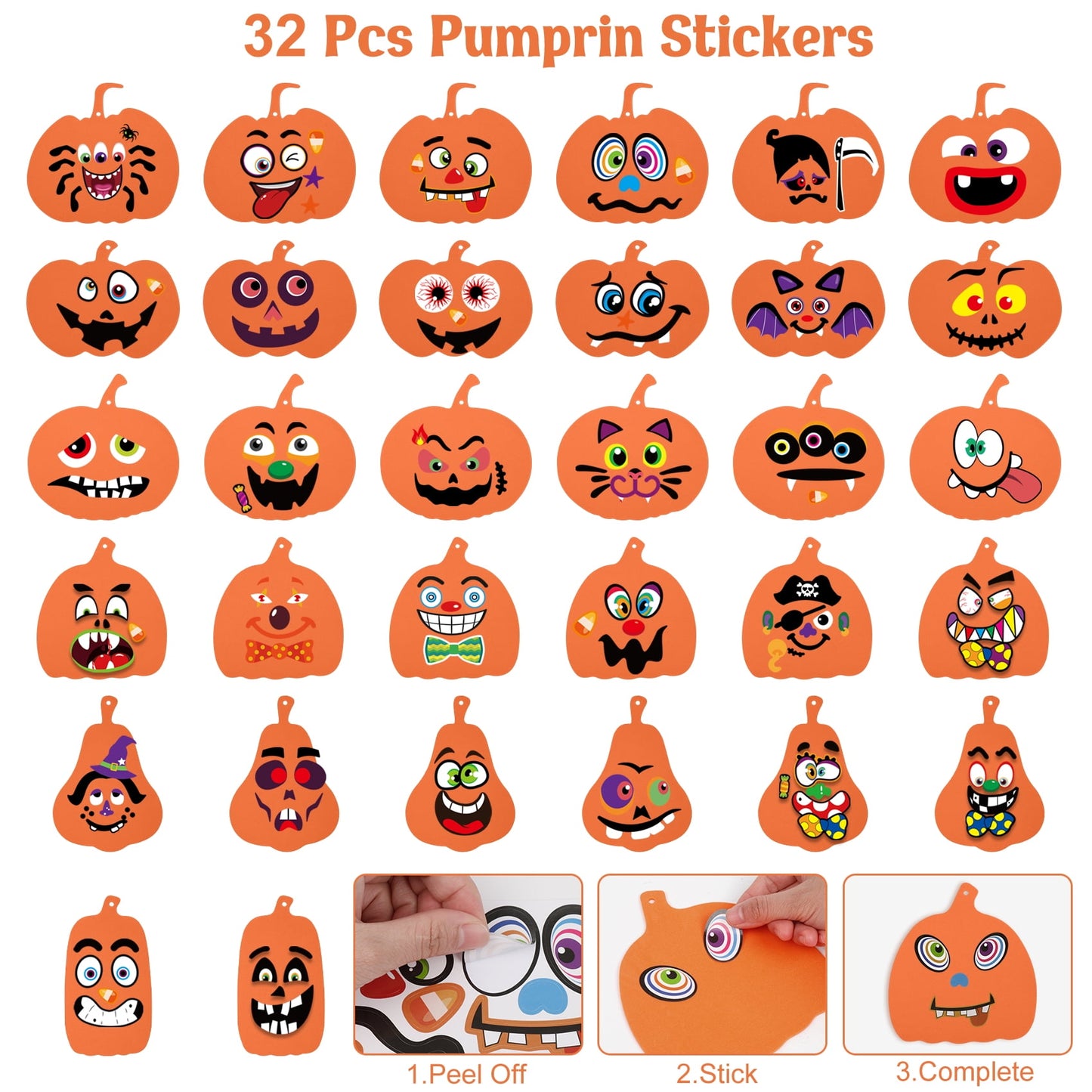 Zsiparty Halloween Craft Kit, 36 Set DIY Fall Foam Pumpkin Decorations Ornaments, Stickers for Classroom Party Favor Supplies Activities
