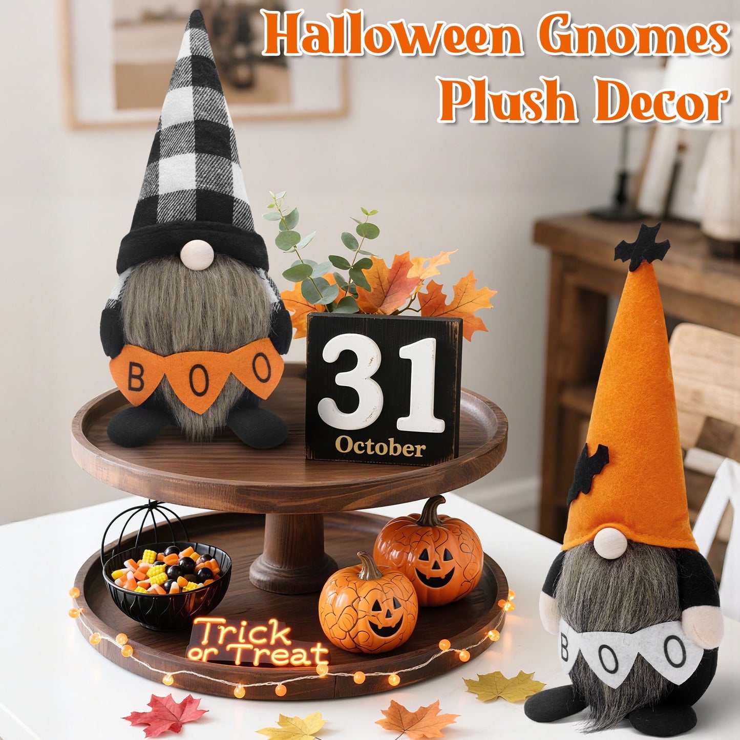 Zsiparty Halloween Gnomes Decorations for Home, 2 PCS Handmade Gnomes Plush Perfect for Halloween Tabletop Decor
