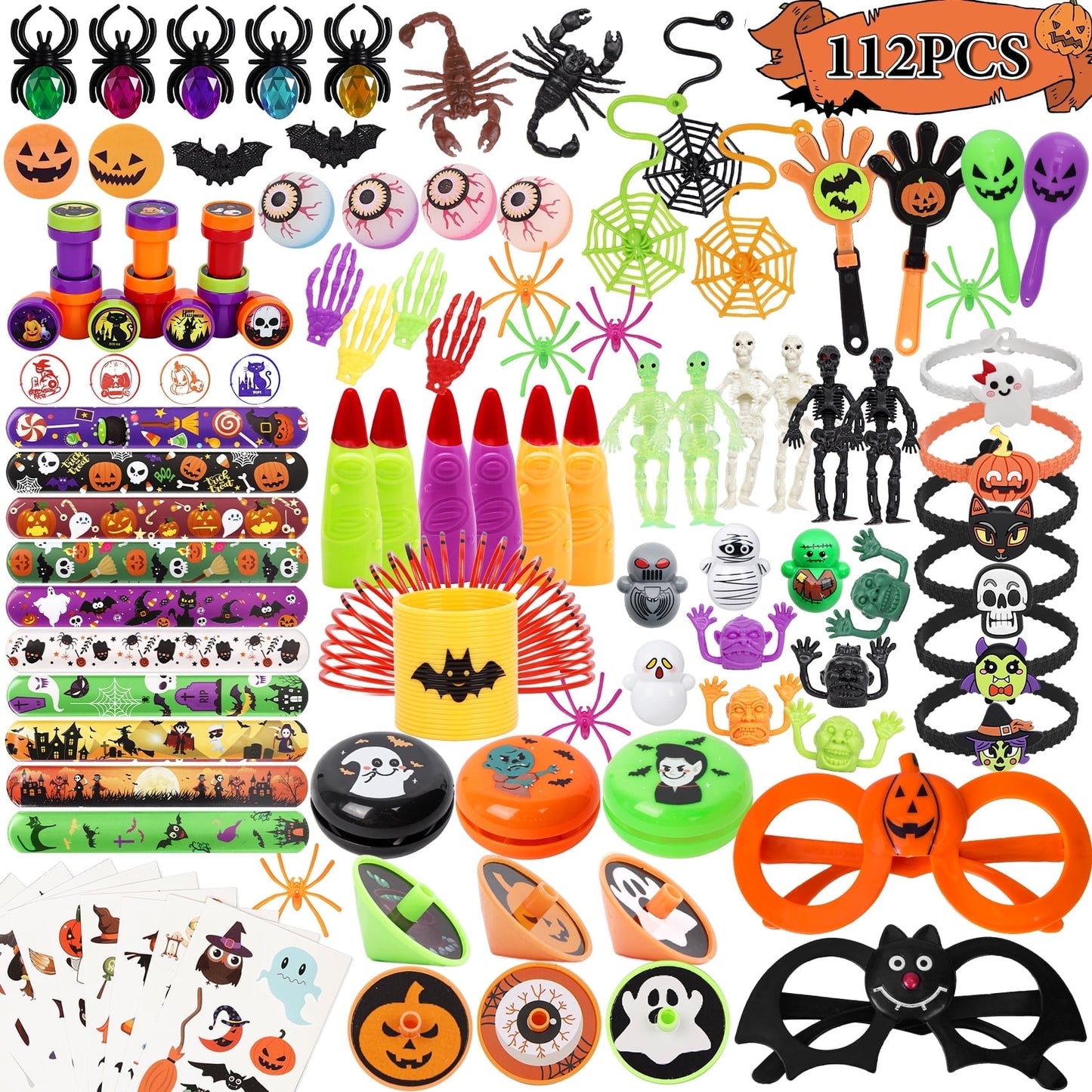 Zsiparty Halloween Party Favors for Kids, Bulk Toys & Goodie Bag Stuffers, 112 Pcs Ideal Halloween Toys for Gift Bags, Halloween Party Supplies