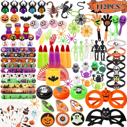 Zsiparty Halloween Party Favors for Kids, Bulk Toys & Goodie Bag Stuffers, 112 Pcs Ideal Halloween Toys for Gift Bags, Halloween Party Supplies