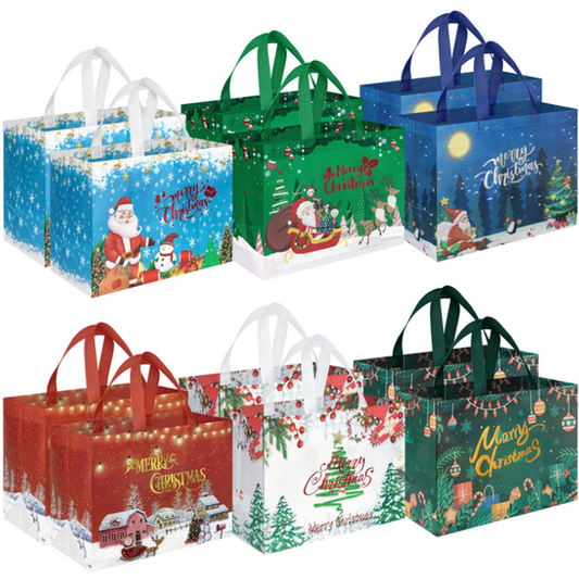 Zsiparty 12 Pack Christmas Large Gift Bags with Handles, Reusable Bags for Shopping, Ideal Large Goodie Bags & Party Favor Bags, 12.6 x 6.7 x 9.8 inches