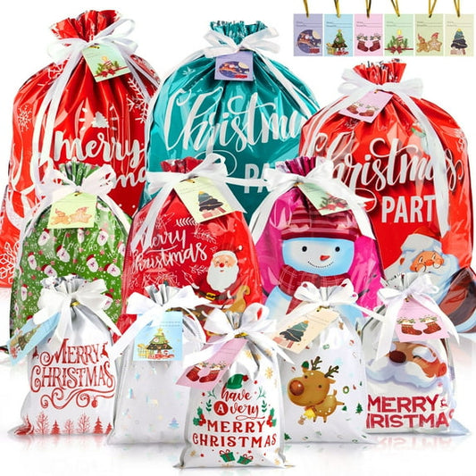 Zsiparty 38Pcs Christmas Giant Gift Bags, Jumbo Christmas Bags for Gifts, Xmas Large Plastic Gift Bags, Assorted Gift Bags Different Sizes