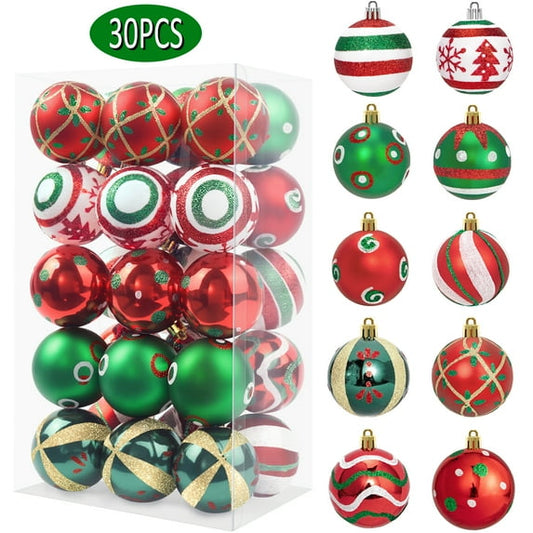 Zsiparty Christmas Ornaments Balls Set, 30 Pcs 2.36 Inch Christmas Tree Decor Balls, Multi-Color Shatterproof Hanging Decoration for Xmas Ornaments