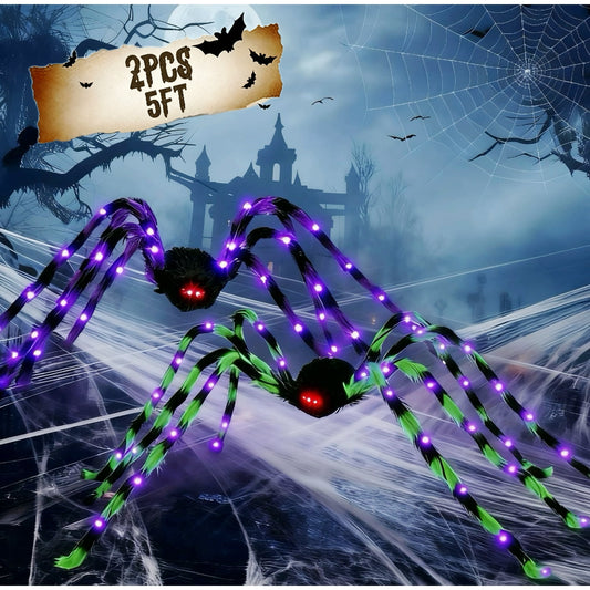 Zsiparty Halloween Decorations Outdoor, 5Ft Giant Spider Light Up Spider, 2 Pack Scary Large Halloween Spider Decor for Home Party Favor Yard Decor
