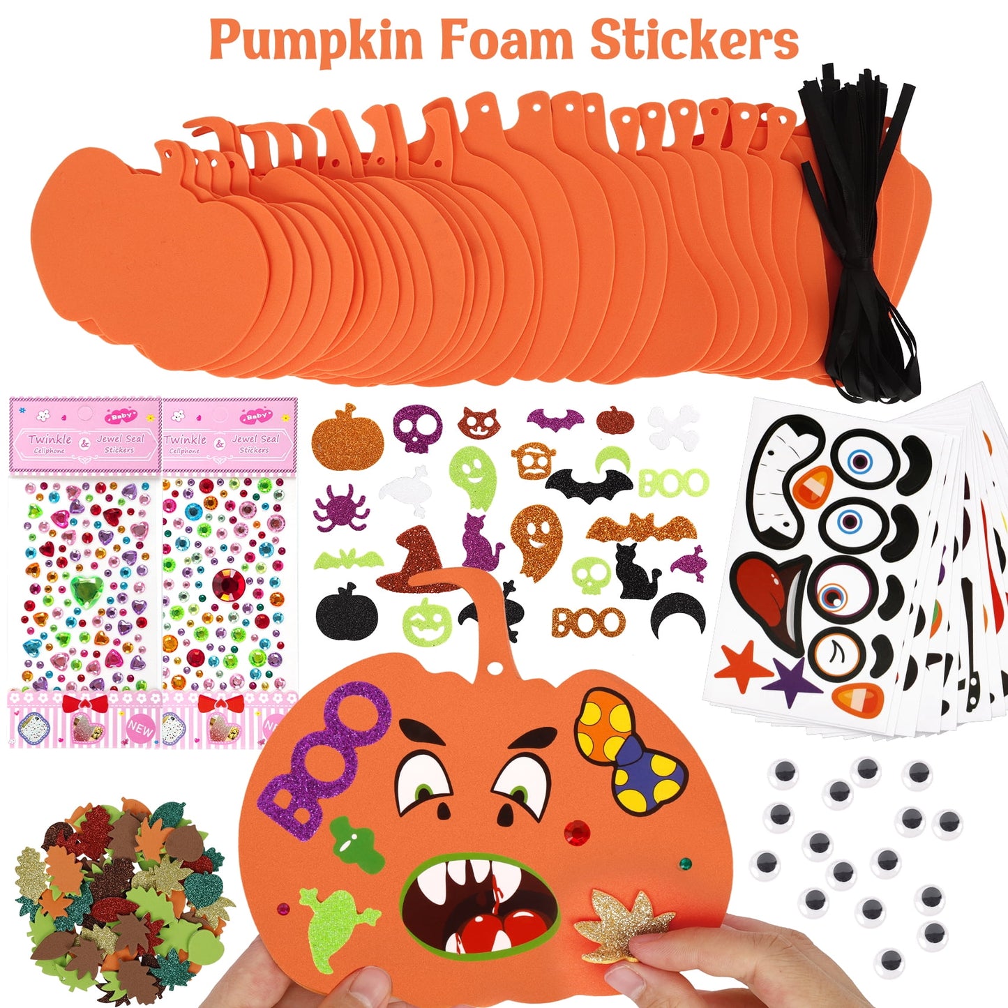 Zsiparty Halloween Craft Kit, 36 Set DIY Fall Foam Pumpkin Decorations Ornaments, Stickers for Classroom Party Favor Supplies Activities