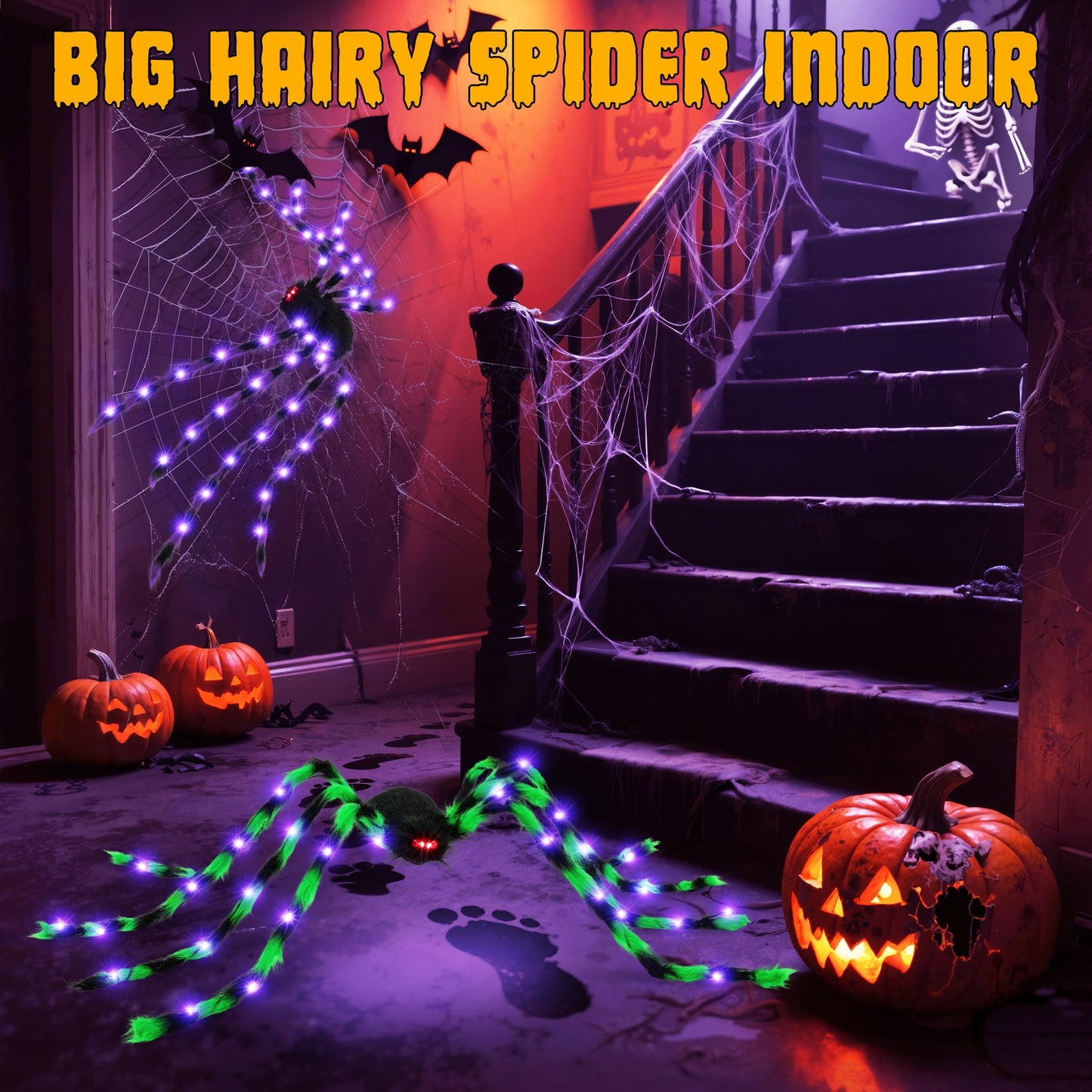 Zsiparty Halloween Decorations Outdoor, 5Ft Giant Spider Light Up Spider, 2 Pack Scary Large Halloween Spider Decor for Home Party Favor Yard Decor